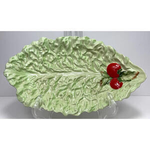 Vintage Carlton Ware Hand Painted Green Cabbage Leaf and Tomato Serving Dish
